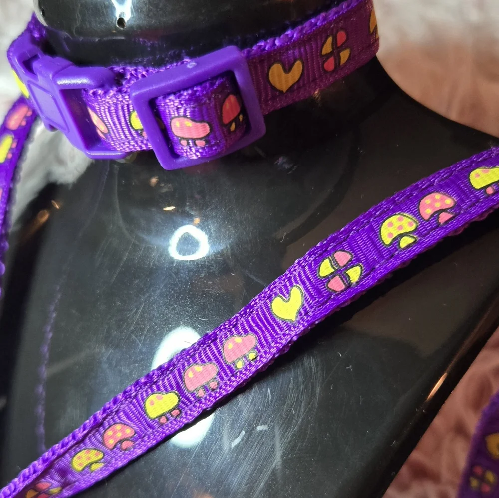 Purple Cat Harness, Traction Rope Set, Cartoon Graphic, Adjustable Collar